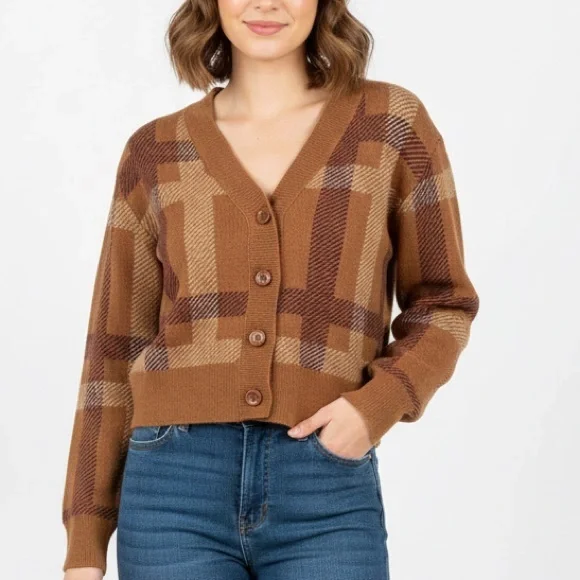 Witty Fox Plaid Button-Up Cardigan in Brown - Picture 6 of 6